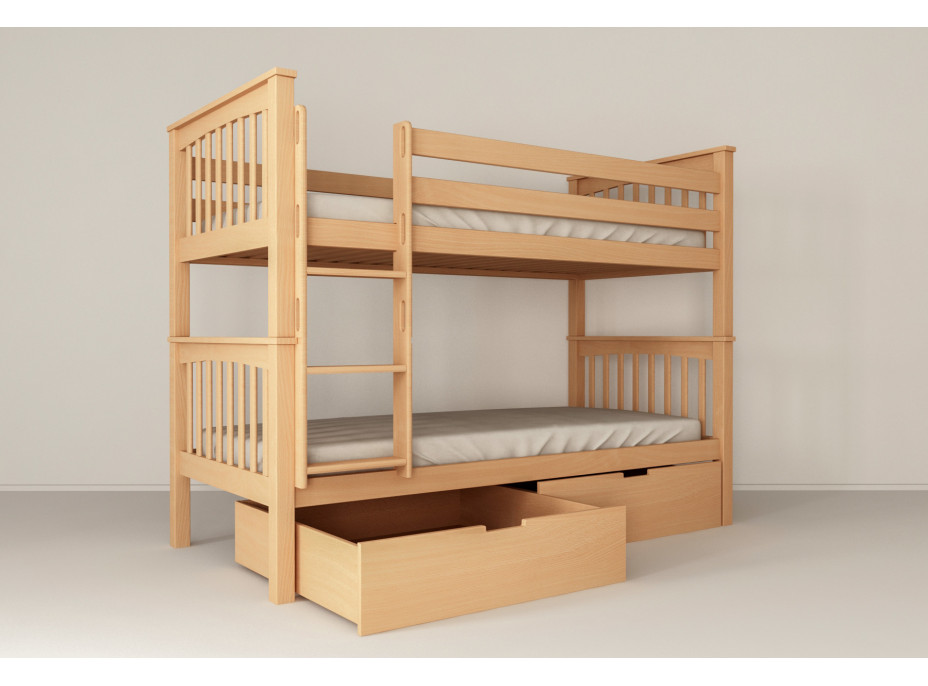 Detská poschodová posteľ z MASÍVU BUK - DAVID 200x90cm - prírodná