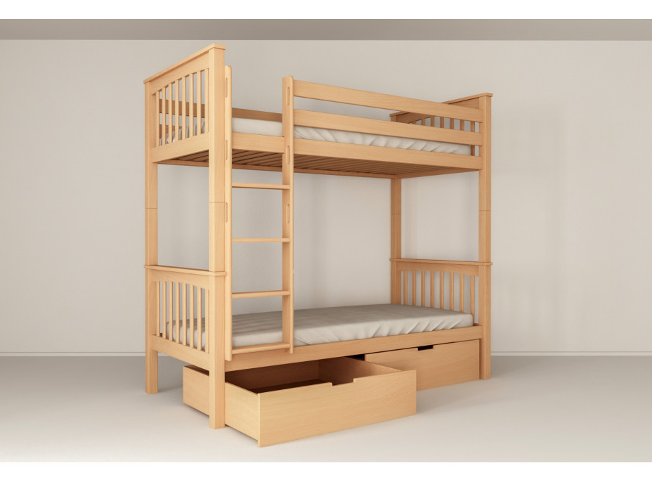 Detská poschodová posteľ z MASÍVU BUK - NICO 200x90cm - prírodná