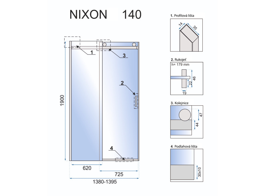 Sprchové dvere MAXMAX Rea NIXON 140 cm