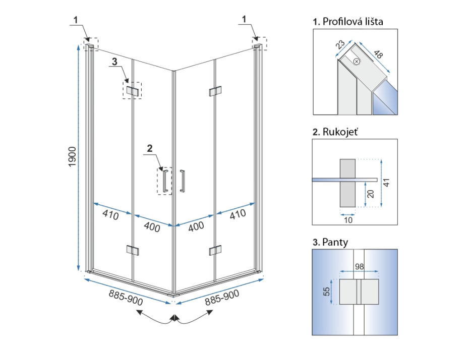 Sprchovací kút MAXMAX Rea FOLD 90x90 cm