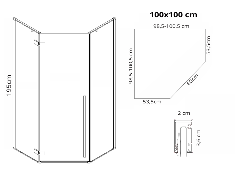 Sprchovací kút MAXMAX Rea DIAMOND 100x100 cm - čierny