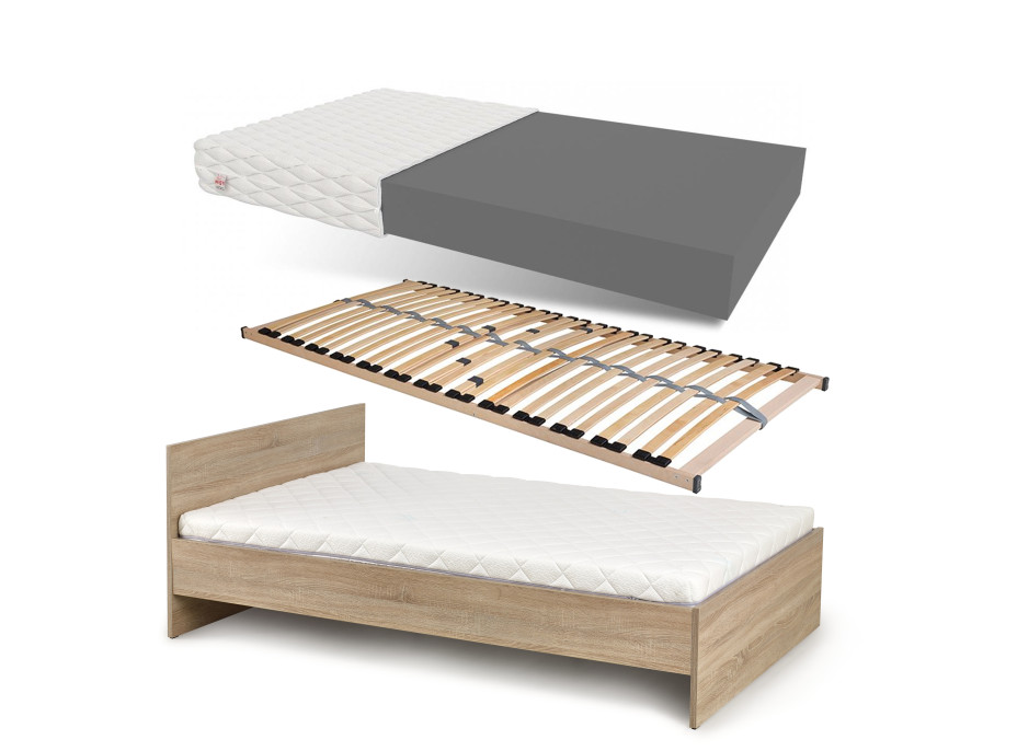 AKCIA: Posteľ LINA 200x90 cm dub sonoma + kvalitný lamelový rošt a matrac BASIC