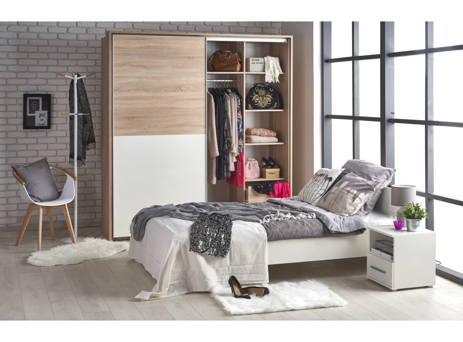 AKCIA: Posteľ LINA 200x90 cm dub sonoma + kvalitný lamelový rošt a matrac BASIC