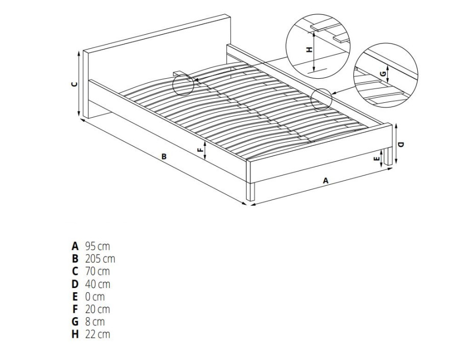 AKCIA: Posteľ LINA 200x90 cm dub sonoma + kvalitný lamelový rošt a matrac BASIC