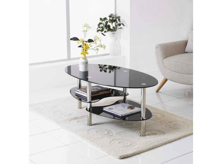 Konferenčný stolík GLASS 90x60 cm - sklo / kov - číry / čierny