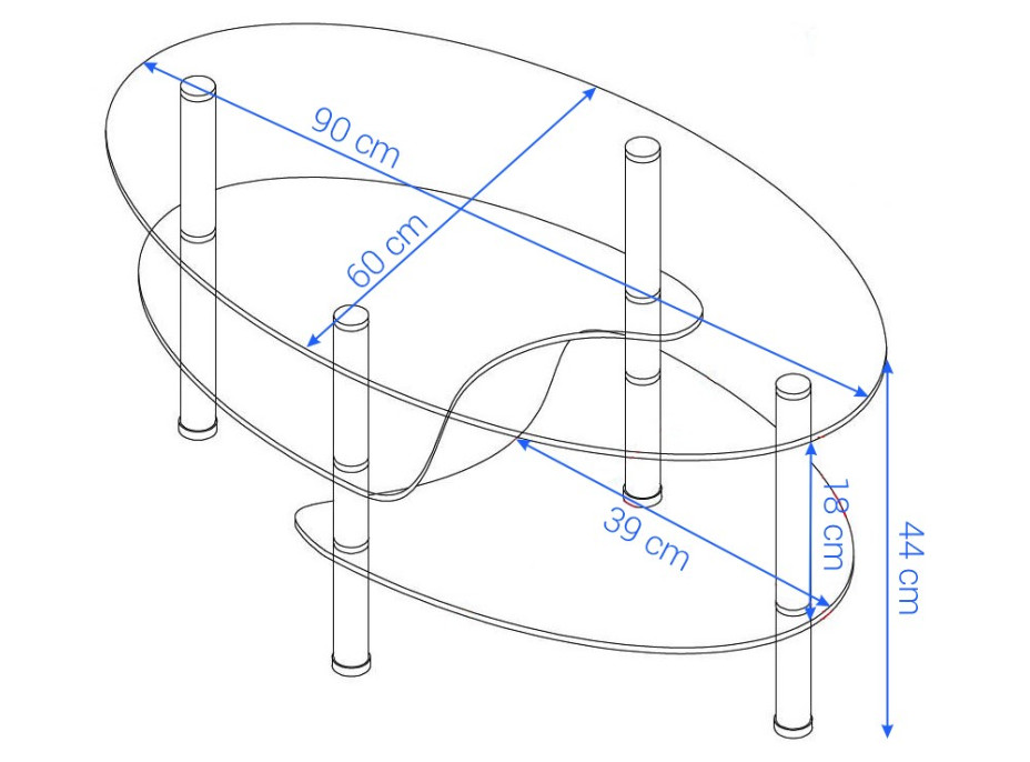 Konferenčný stolík GLASS 90x60 cm - sklo / kov - číry / čierny