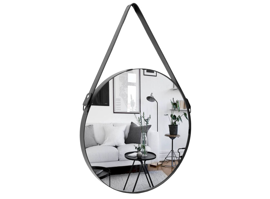 Okrúhle zrkadlo na pásku LOFT 60 cm - čierne