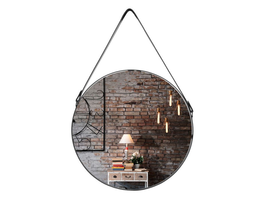 Okrúhle zrkadlo na pásku LOFT 60 cm - čierne