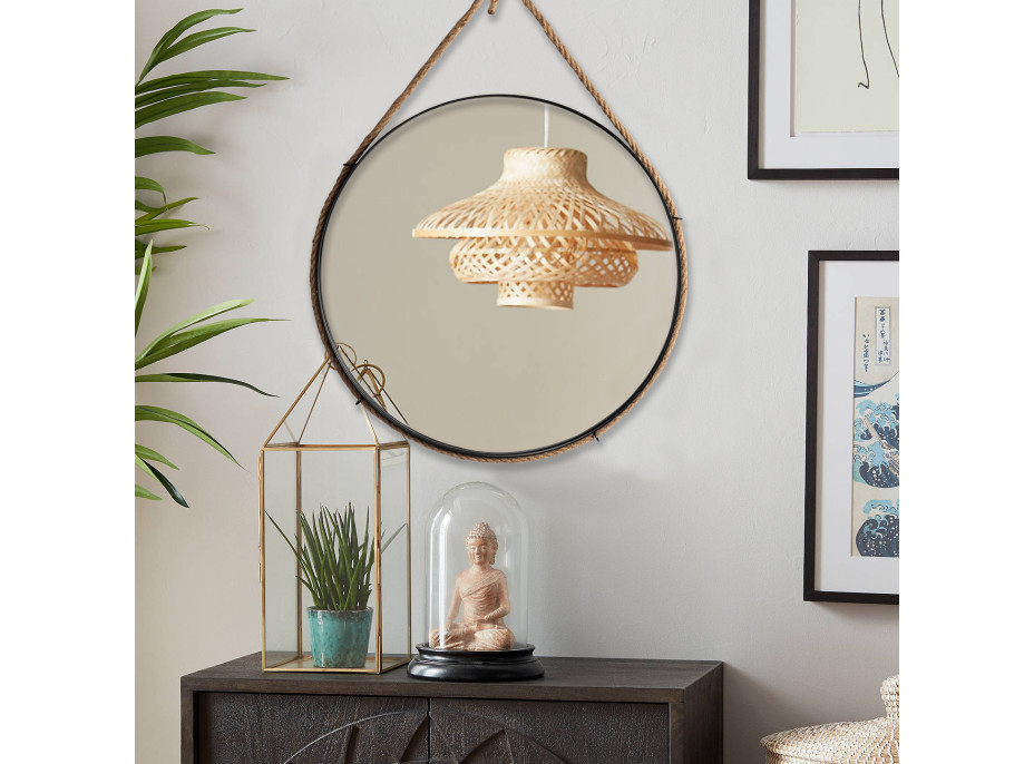 Okrúhle zrkadlo na povrazu LOFT 60 cm - čierne