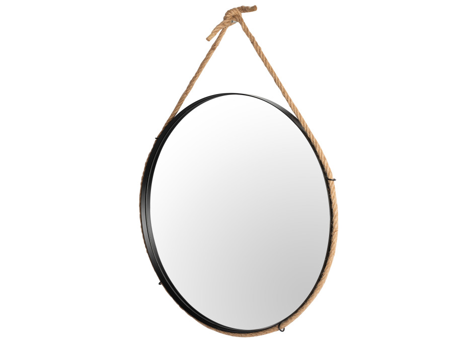 Okrúhle zrkadlo na povrazu LOFT 60 cm - čierne