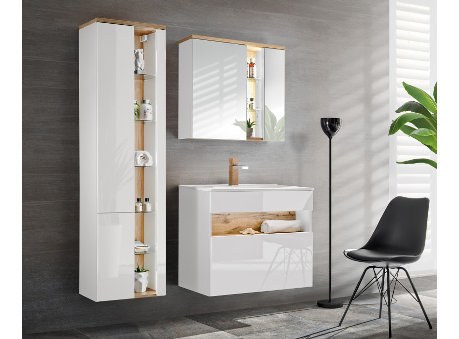 Kúpeľňová závesná skrinka pod umývadlo HAVANA biela 60 cm s LED osvetlením