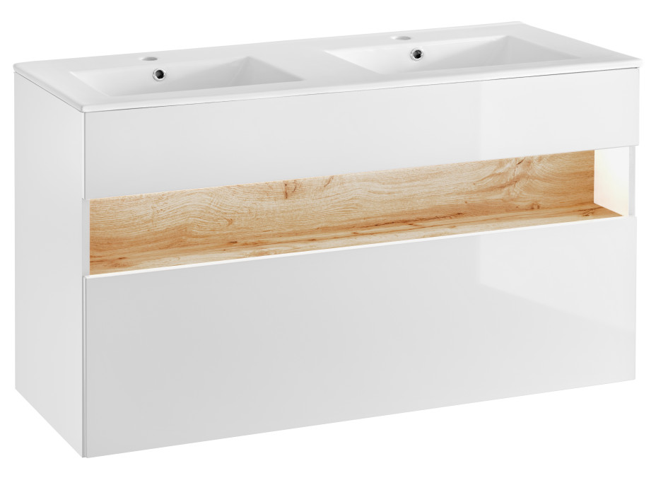 Kúpeľňová závesná skrinka pod umývadlo HAVANA biela 120 cm s LED osvetlením