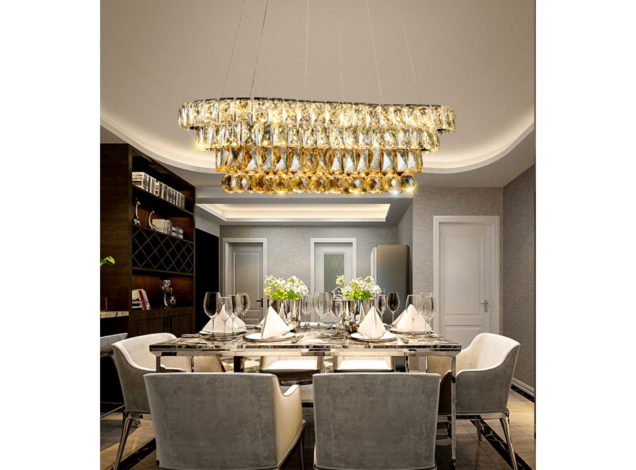 Stropné LED krištáľové svietidlo PLATON longer - 102W - s ovládačom