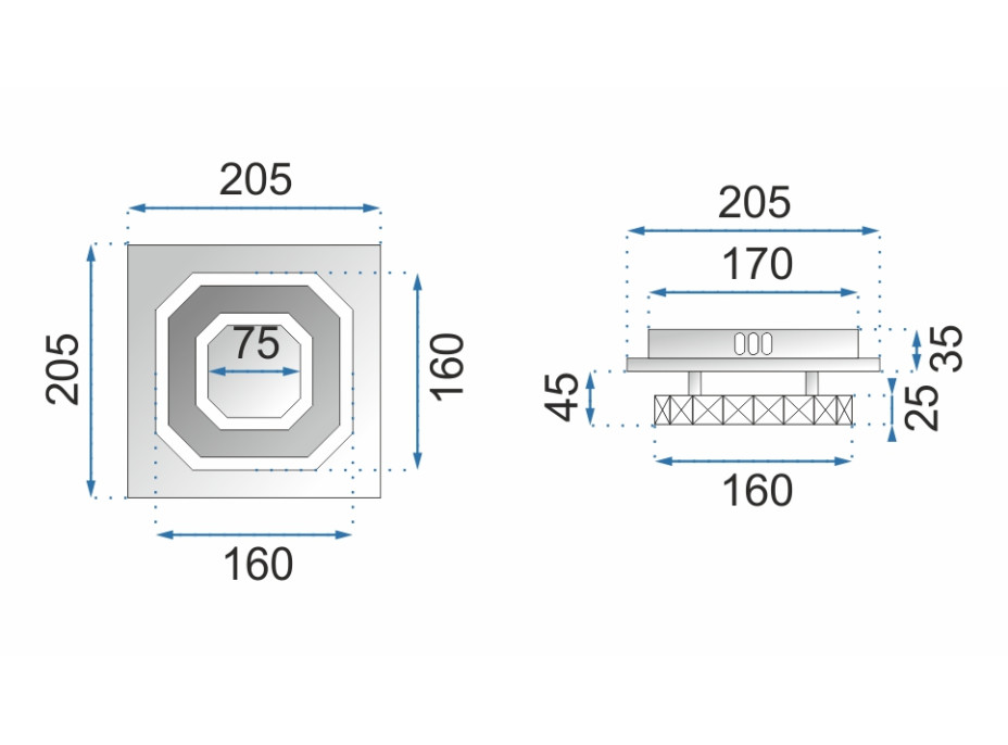 Stropní LED křišťálové svítidlo PLATON single square - 8W