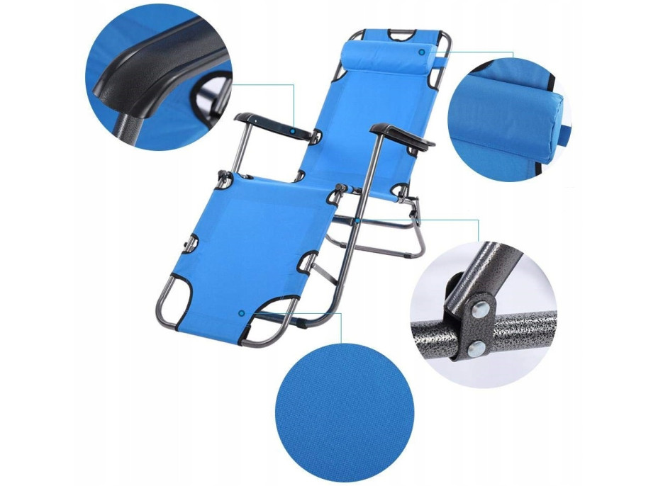 Záhradné rozkladacie lehátko GRAVI modré s vankúšikom