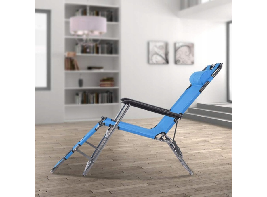 Záhradné rozkladacie lehátko GRAVI modré s vankúšikom