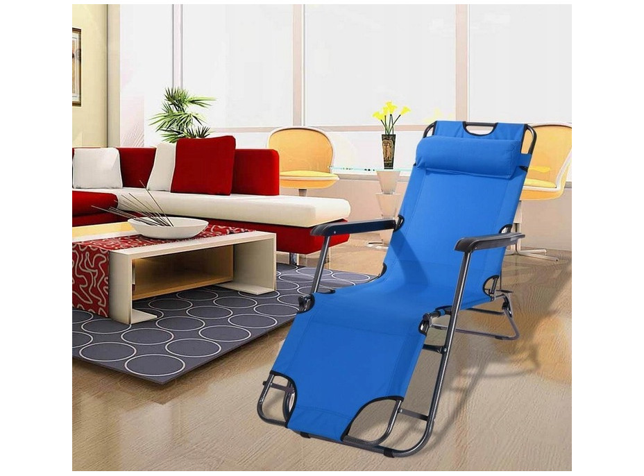 Záhradné rozkladacie lehátko GRAVI modré s vankúšikom