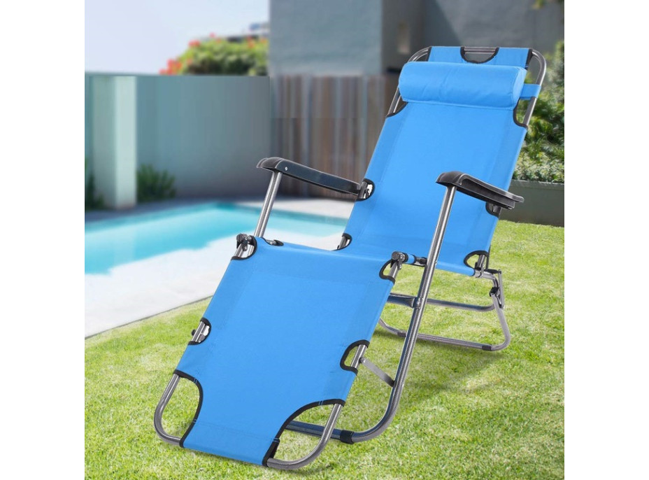 Záhradné rozkladacie lehátko GRAVI modré s vankúšikom