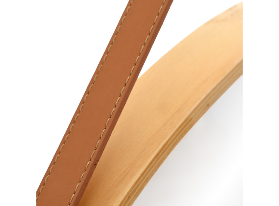 Okrúhle zrkadlo na pásku LOFT 50 cm s dreveným rámom - svetlo hnedé