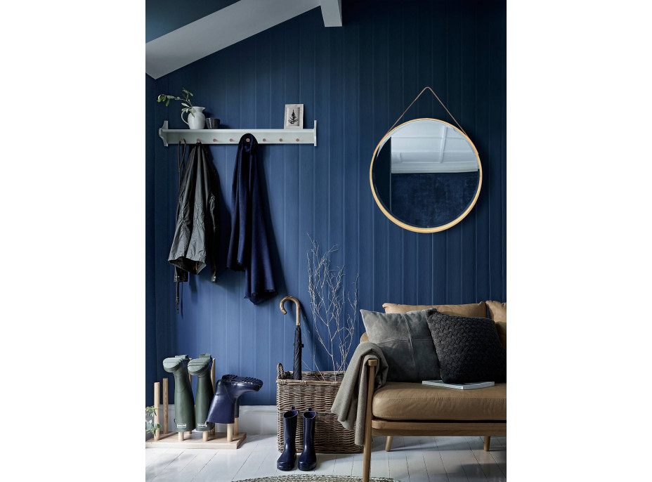 Okrúhle zrkadlo na pásku LOFT 50 cm s dreveným rámom - svetlo hnedé