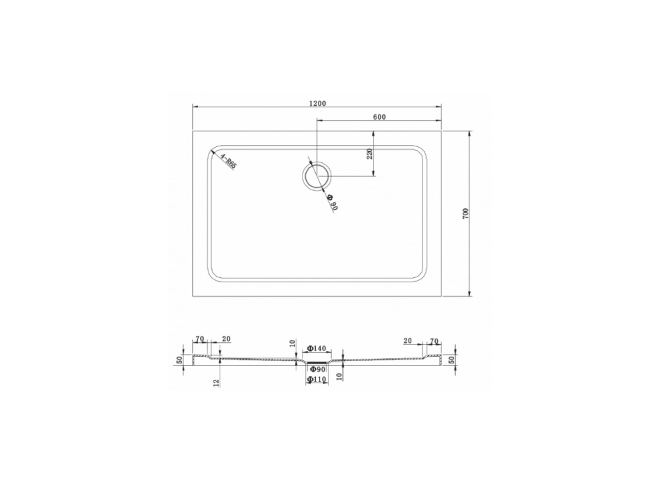 Sprchová vanička MAXMAX MEXEN SLIM 70x120 cm, 40107012