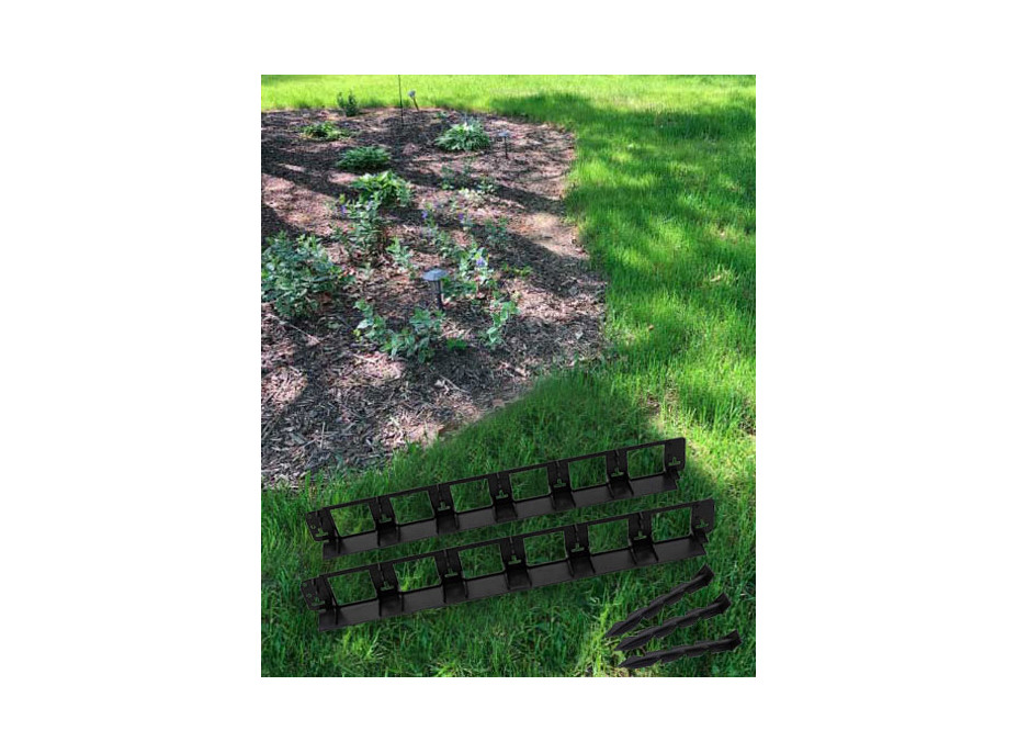 Záhradný obrubník s kolíkmi - čierny - 24 ks - 436 cm