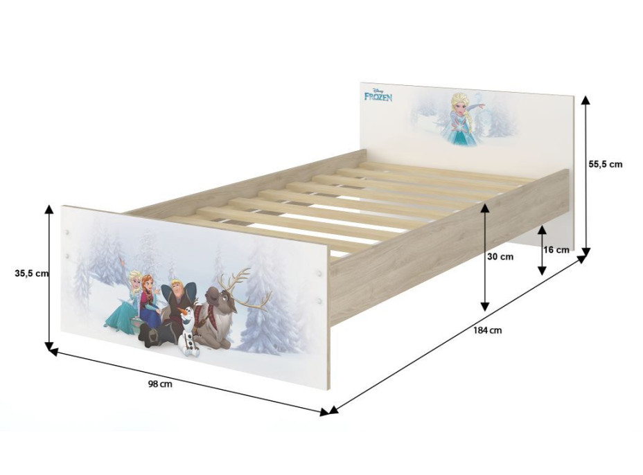 Detská posteľ MAX bez motívu 180x90 cm so zásuvkou - svetlý dub + 1x dlhá a 1x krátka zábrana