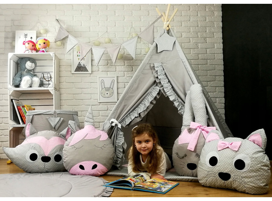 Detský stan TEEPEE (TÍPÍ) LUXURY s doplnkami - RUŽOVÁ ZOO