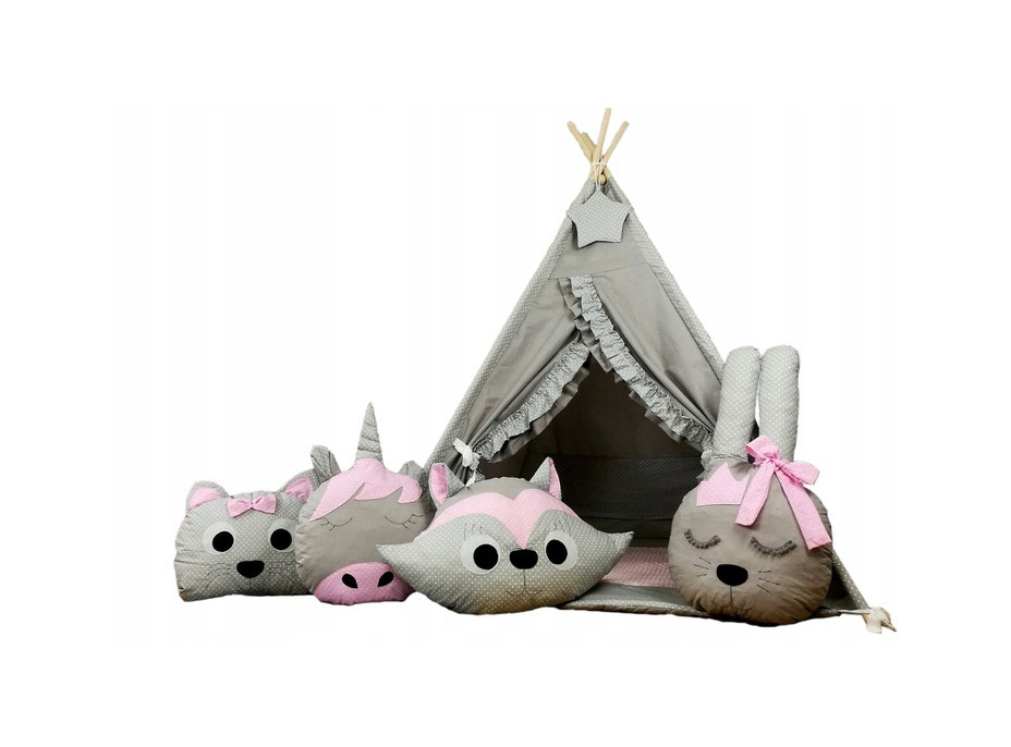 Detský stan TEEPEE (TÍPÍ) LUXURY s doplnkami - RUŽOVÁ ZOO