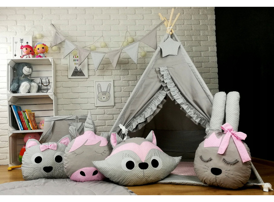 Detský stan TEEPEE (TÍPÍ) LUXURY s doplnkami - RUŽOVÁ ZOO