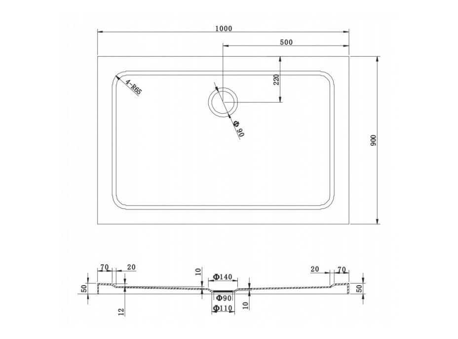 Sprchová vanička maxmax MEXEN SLIM 90x100 cm - čierna, 40709010