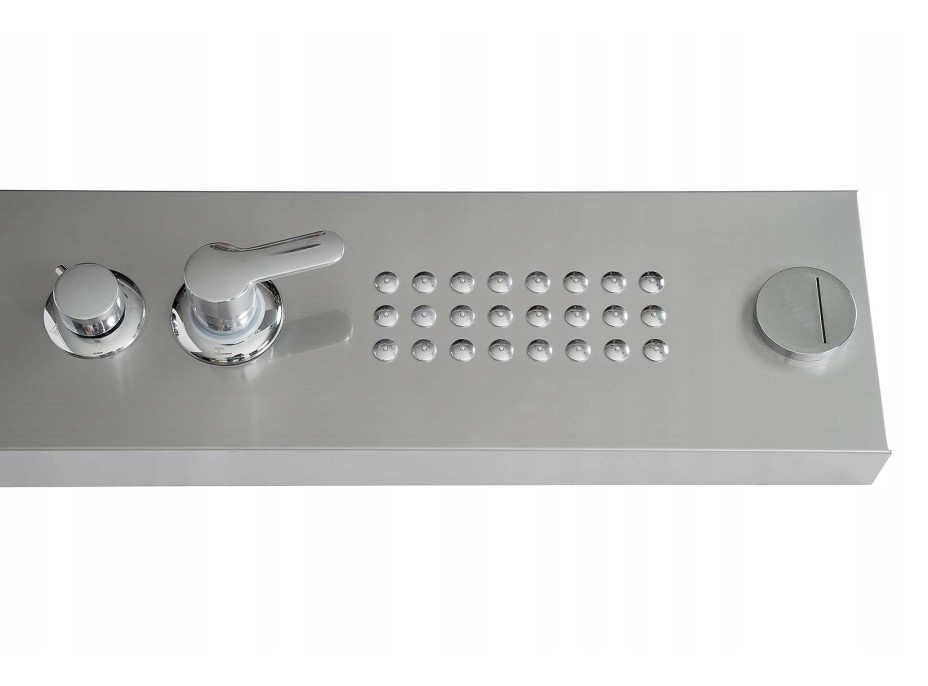 Sprchový rohový panel PIOGGIA 5v1 - s výtokom do vane a policou - chrómový matný