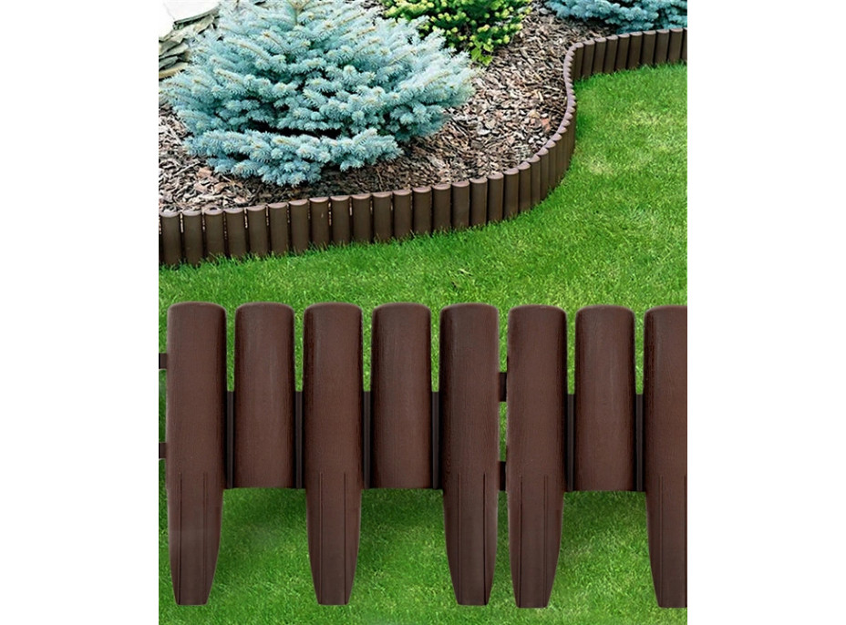 Záhradný obrubník v tvare dreveného plota - hnedý - 8 ks - 230 cm