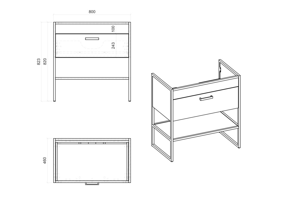 Kúpeľňová stojaci skrinka pod umývadlo LOFT 80 cm