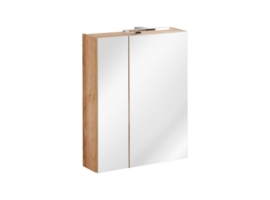 Kúpeľňová závesná skrinka KAPA 60 cm dub zlatý - so zrkadlom
