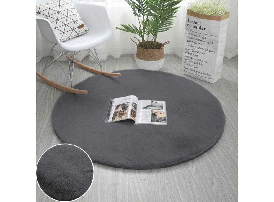 Okrúhly koberec RABBIT - 100 cm - tmavo šedý - imitácia králičie kožušiny