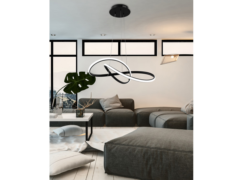 Stropné LED svietidlo RING 50W - čierne + ovládač - 52x52 cm