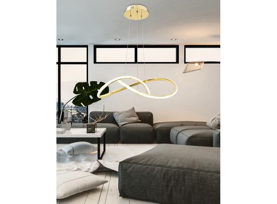 Stropné LED svietidlo RING 50W - zlaté + ovládač - 52x52 cm