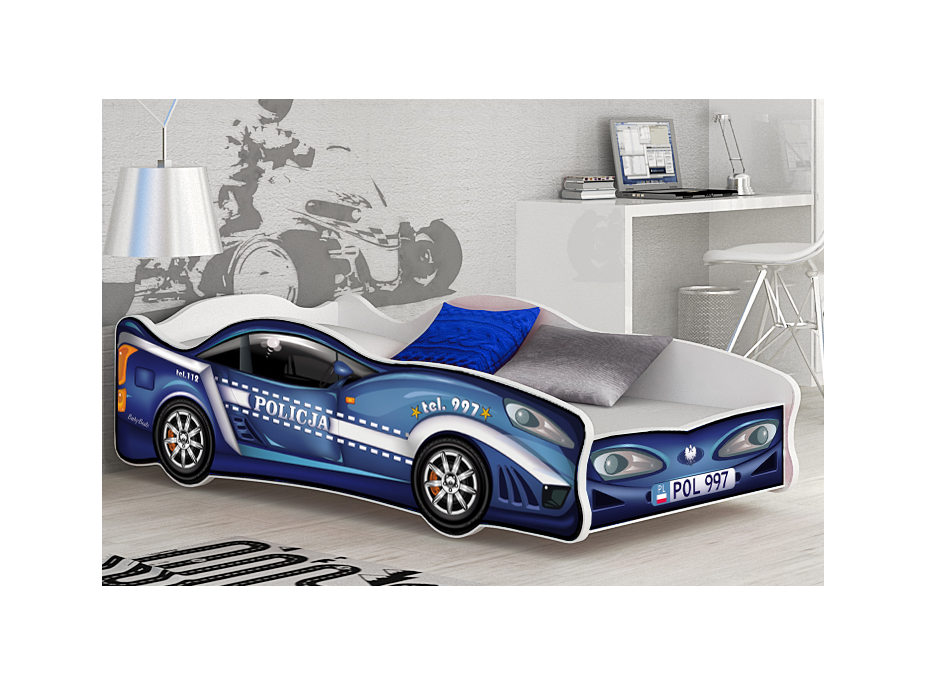 Detská posteľ auto JOSHUA 160x80 cm - modrá (11)