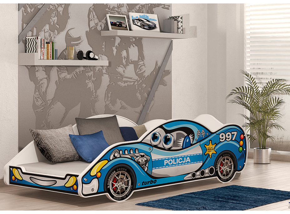 Detská posteľ auto PAUL 180x90 cm - modrá (2)