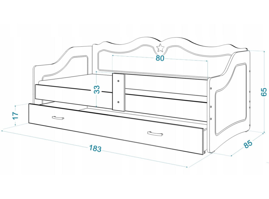 Detská jednolôžková posteľ LILI so zásuvkou 180x80 cm - biela