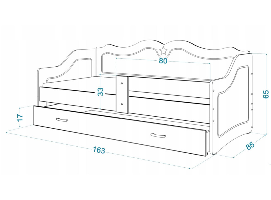 Detská jednolôžková posteľ LILI so zásuvkou 160x80 cm - biela