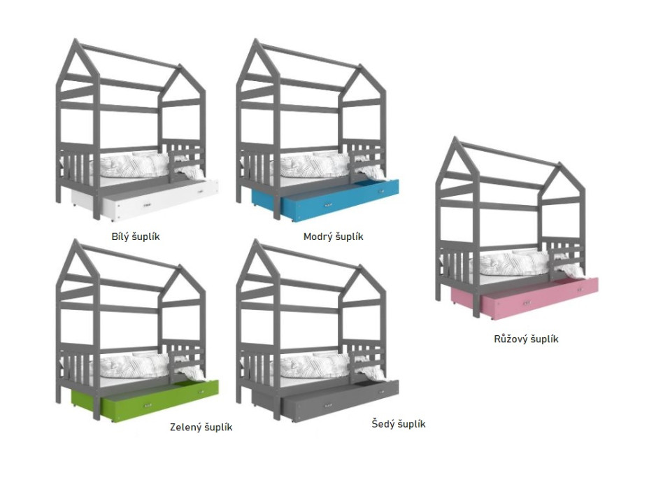 Detská Domčekové posteľ DOMČEK P - 190x80 cm - šedá