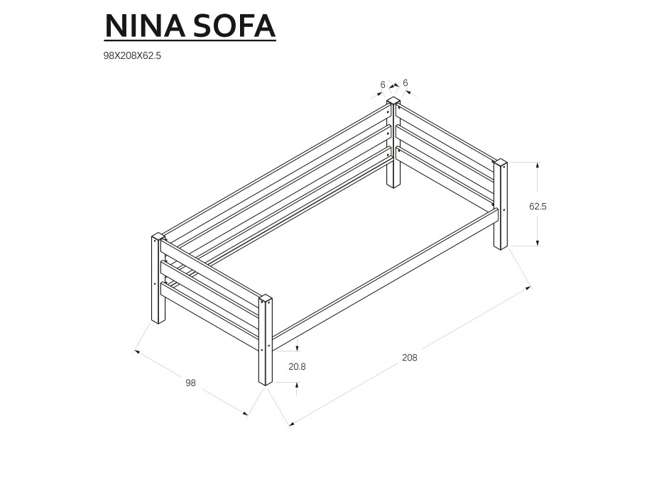 Detská posteľ z masívu BUK - NINA 200x90cm - prírodná