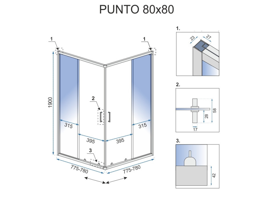 Sprchovací kút MAXMAX Rea PUNTO 80x80 cm - čierny