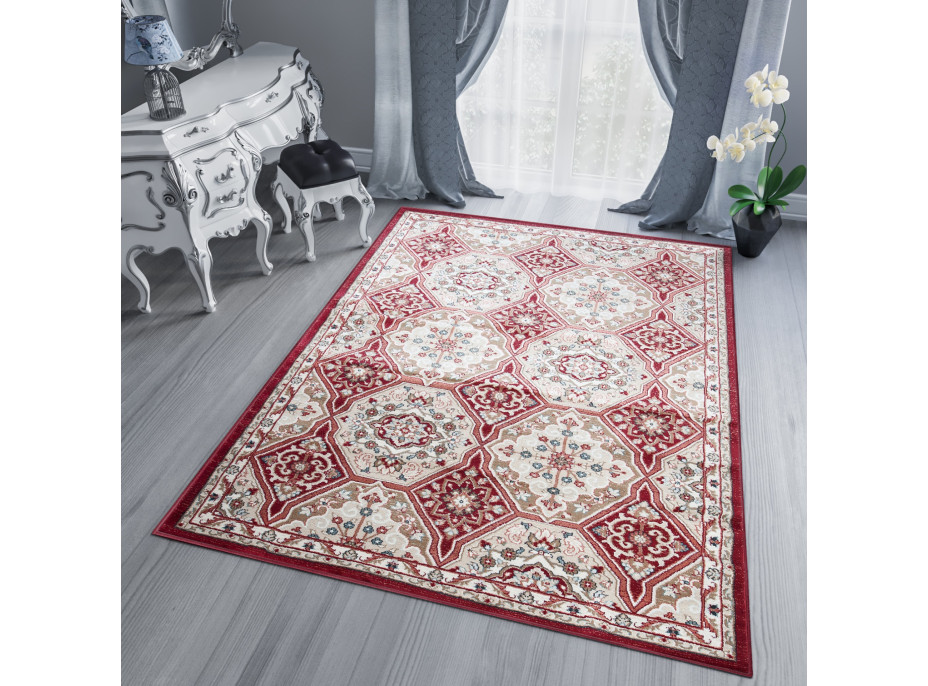 Kusový koberec DUBAI sari - červený / béžový