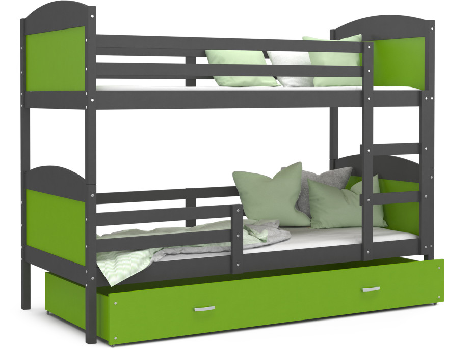 Detská poschodová posteľ so zásuvkou MATTEO - 160x80 cm - zeleno-šedá