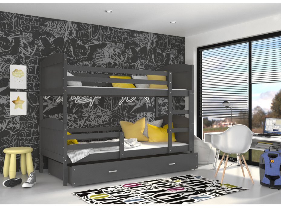 Detská poschodová posteľ so zásuvkou MATTEO - 160x80 cm - šedá