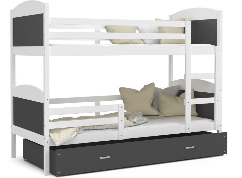 Detská poschodová posteľ so zásuvkou MATTEO - 160x80 cm - šedo-biela