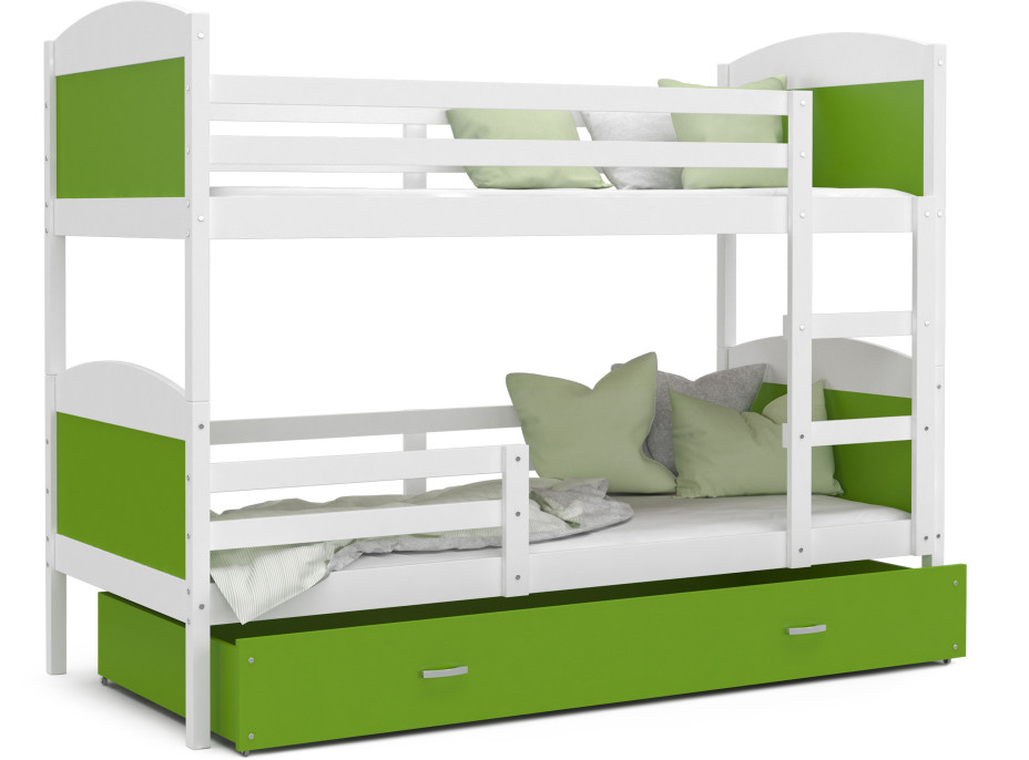 Detská poschodová posteľ so zásuvkou MATTEO - 160x80 cm - zeleno-biela
